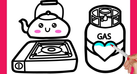 Learn to draw gas stove and kettle for kids