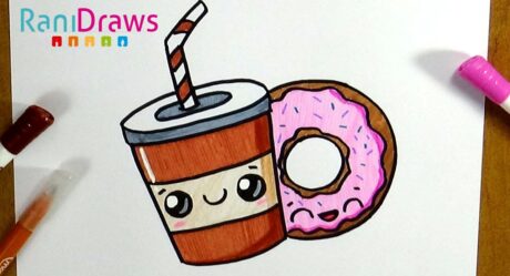 Cómo dibujar un CAFE Y DONA estilo kawaii – Paso a paso