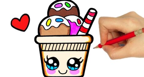 HOW TO DRAW A CUTE ICE CREAM AND COLORING, DRAW CUTE THINGS EASY